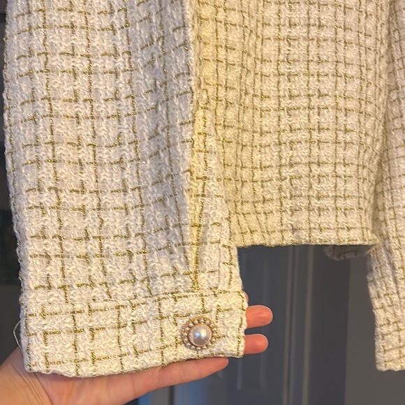 Classic Preppy Cream & Gold Tweed Jacket - Size XL - Picture 6 of 9